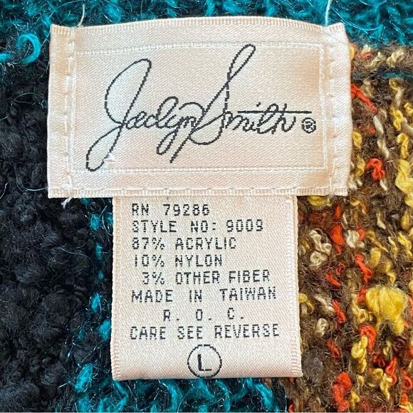 Unique Vintage Jaclyn Smith Embroidered Patchwork Teal Sweater Size Large - Picture 7 of 12